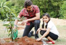Mahesh Babu plants a sapling with Sithara Mahesh Babu